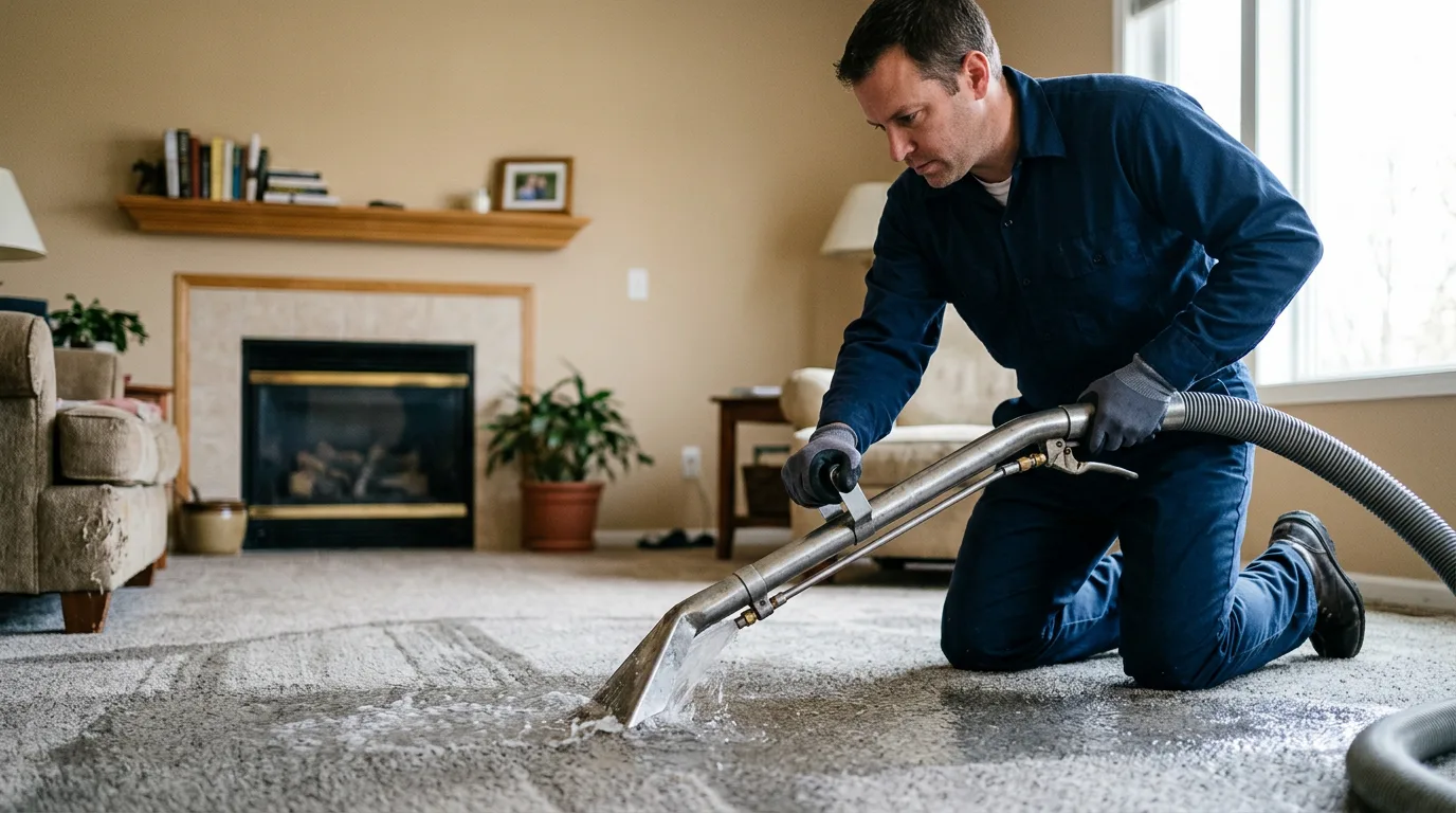 Water damage restoration technician working near Saxtons River, VT